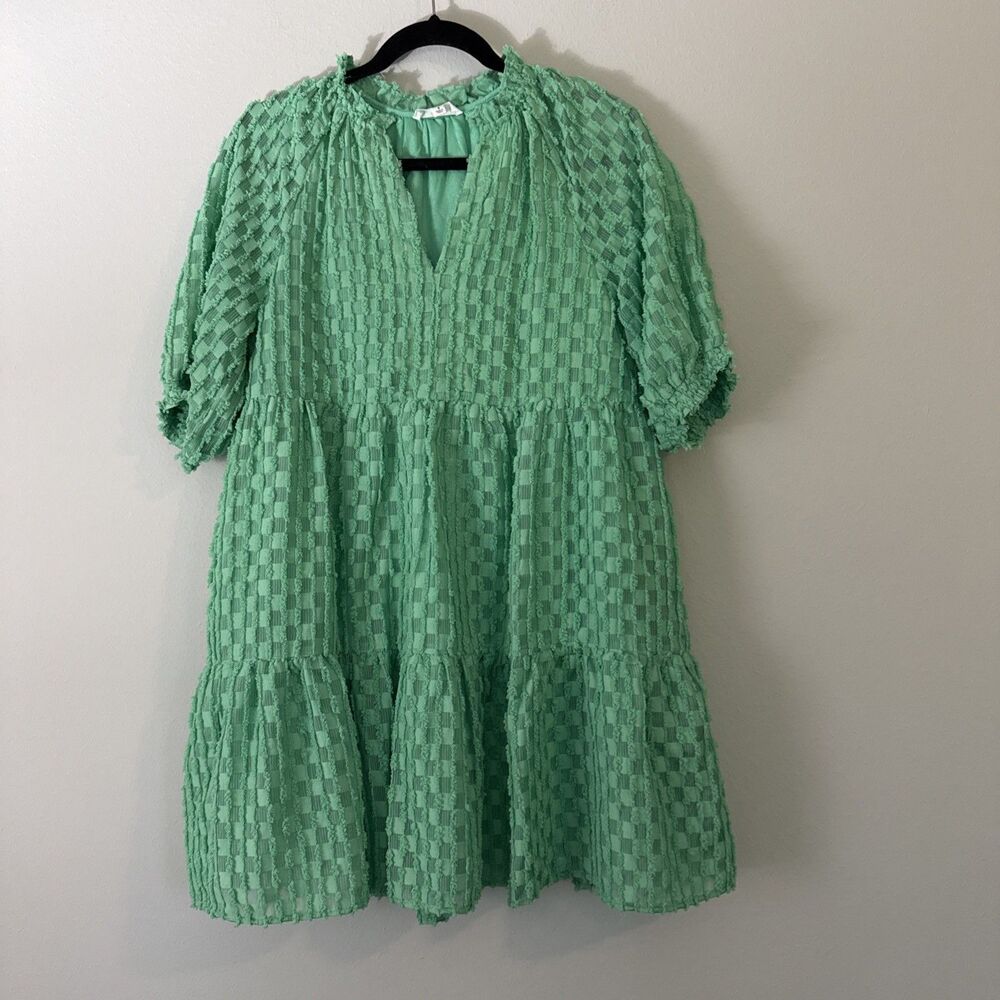 THML Textured Square Geometric Pattern Green Dress Size Small